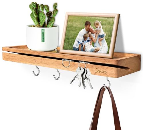 Dmore Schlüsselbrett mit Ablage und 4 Haken, Schlüsselhalter aus hochwertigem Holz, kreatives Design des Schlüsseleinsatzes erleichtert die Aufbewahrung von mehr Schlüsseln, moderner Wandorganisator