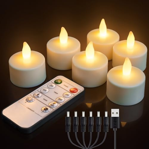 Wiederaufladbare LED Kerzen mit Fernbedienung flammenlos für Zuhause Party | Flackernde batteriebetriebene Teelichter, rauchfrei ohne offene Flamme, passend für Hotel & Restaurant