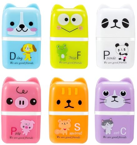 JRYXDS Cartoon Roller Radiergummi, 6 Stücke Farbige Bleistift Radierer Roller, Cartoon Tier Radiergummi Radierer Mitgebsel Geschenk Für Kinder Schule Hause Bürobedarf Schreibwaren Skizzen Gemälden