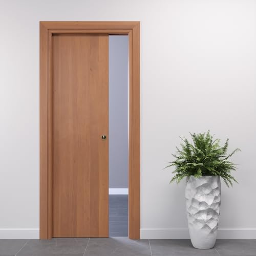 PORTE ITALIANE porta interna porta scorrevole porta a scomparsa porte interne moderne HIGH DENSITY telai legno resistenti all'acqua WATERPROOF varie misure 70x210 serratura brunita Noce Naturale