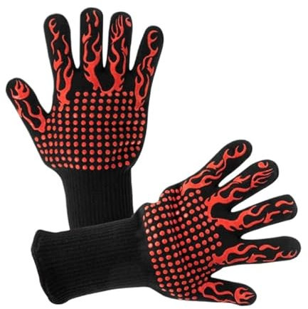Guanti da barbecue, resistenti al calore, in silicone, antiscivolo, lunghi guanti da cucina per barbecue, cucina, cottura, taglio (torcia rossa, taglia unica)