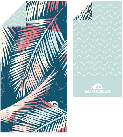 SUN NINJA Microfiber Beach Towel, Sand Free Quick Dry, 63x32in, Palm Trees