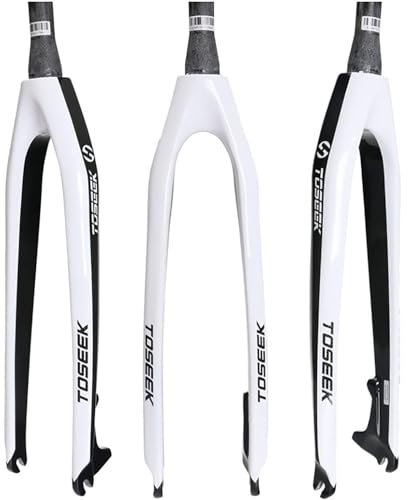 NBTRXWAFR 26/27.5/29Er Forcella Rigida MTB 1-1/2 QR 9Mm Forcella in Fibra di Carbonio Completa Tubo Conico Freno A Disco Forcella Anteriore per Bicicletta,Bianca,29inch