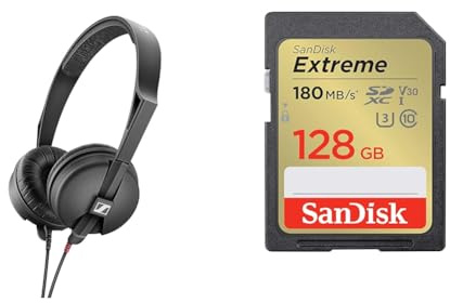 Sennheiser HD 25 LIGHT Lightweight On-Ear DJ & Monitoring Headphones & SanDisk 128GB Extreme SDXC card + RescuePro Deluxe up to 180 MB/s UHS-I Class 10 U3 V30