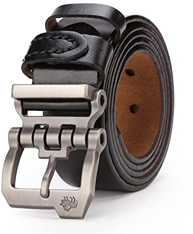 BISON DENIM Gürtel Herren Leder, Ledergürtel Herren für Jeans Anzug 38mm | Cowboy Herren-Gürtel für Casual Arbeit Business, Anzuggürtel Echtleder Alloy Schnalle, Geschenkbox