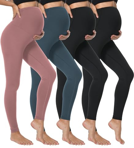 Dalavch 4 Pack Women's Maternity Leggings Over The Belly High Waisted Black Yoga Workout Pregnancy Pants Activewear for Women 2 Black 1 Pink 1 Blue Large