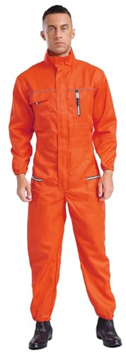 Runhomal Combinaison de Travail Homme Multipoche Fermetures à Glissière Salopette Orange XXL