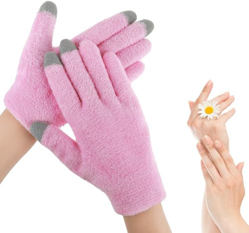 Baumwollhandschuhe, Feuchtigkeitsspendender Handschuh mit Touchscreen, Feuchtigkeitsspendende Winter Behandlung für Rissige Hände, Touchscreen Finger, Spa, Gel Handschuh für Frauen und Damen (Rosa)
