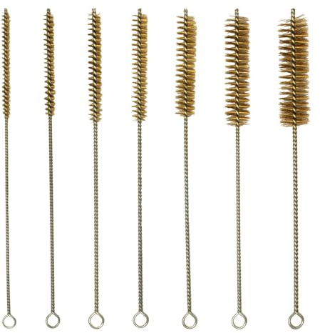 Keboyoe 7 Stück Messingrohrreinigungsbürste für Rohrrohr Zylinder Bohrungen | Messingdraht-Rohrbürsten 8-30 mm Messing Drahtbürste Set Bohrlochbürste Reinigungsbürsten mit Langem Griff