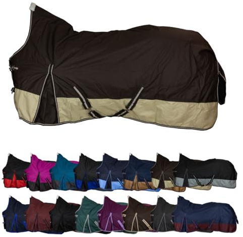 RL24 - Weidedecke High Neck Basicline 600D Braun/Beige 145cm (Fleece) | Polarfleecefutter – Regendecke & Übergangsdecke – wasserdichte Outdoordecke mit Kreuzbegurtung