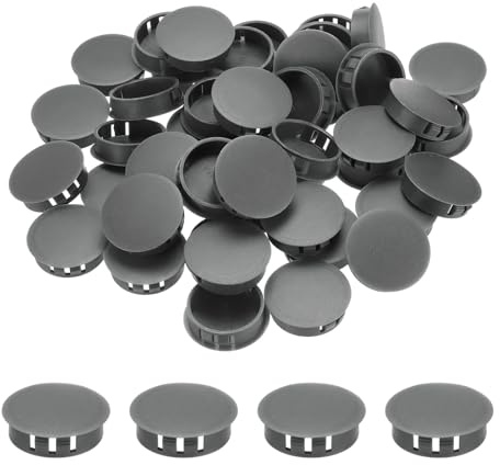 sourcing map 64PCS 35mm(1 3/8) Dark Grey Plastic Hole Plugs | Flush Type Panel Hole Plugs,Insert End Caps,for Locking Hole Tubes Furniture Cabinet
