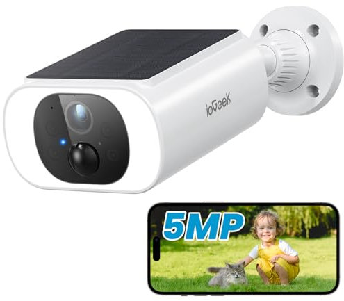 ieGeek 5MP QHD Camara Vigilancia WiFi Exterior, Cámara Vigilancia con Panel Solar Integrado, visión Nocturna en Color, 2,4 GHz WiFi, Almacenamiento en la Nube/Tarjeta TF, PIR/AI, Audio bidireccional