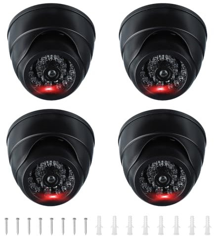 PATIKIL Fake Security Camera, 4Pcs Dummy Dome Cameras with Flashing Red LED Light/Screw/Cover for Indoor & Outdoor Home Business, Black