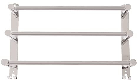 Toallero de baño de 3 niveles, acero inoxidable 304, barra extensible de 43 a 78 cm, con 2 ganchos para baño/cocina/toalla, pared plateada, sin taladrar