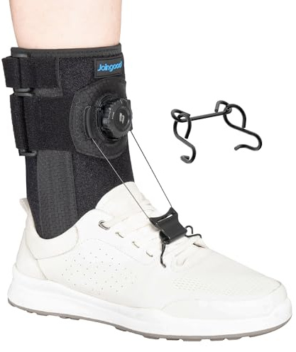 joingood Adjustable Foot Lift Support Brace with Quick-Release Dial for Walking, Wide Hook Fits Shoes & Slippers, L/XL Black