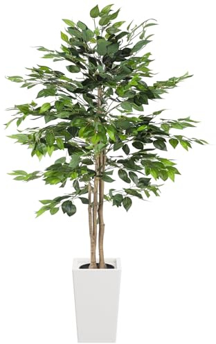 YOLEO 6FT Artificial Ficus Tree with White Tall Pot Indoor | Lifelike Faux Silk Tree for Homes & Offices Decor 180cm