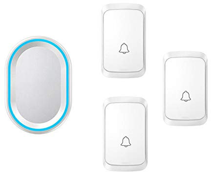 Wireless Doorbell with 3 Push Buttons and 1 Receiver, Waterproof Cordless Chime, 300M Range, 58 Ringtones, 4 Volume Levels, Power-Off Memory Function