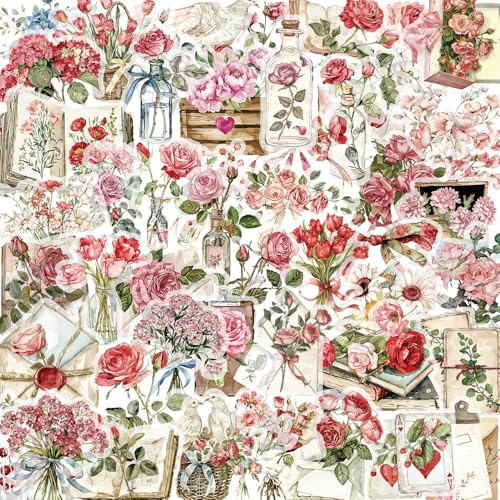 Altaroo 50 Stück Transparente Scrapbooking Aufkleber, PET Blumen Aufkleber Pflanzen Sticker, Scrapbook Stickers für Scrapbook Fotoalbum Sammelalbum Laptops Handwerk