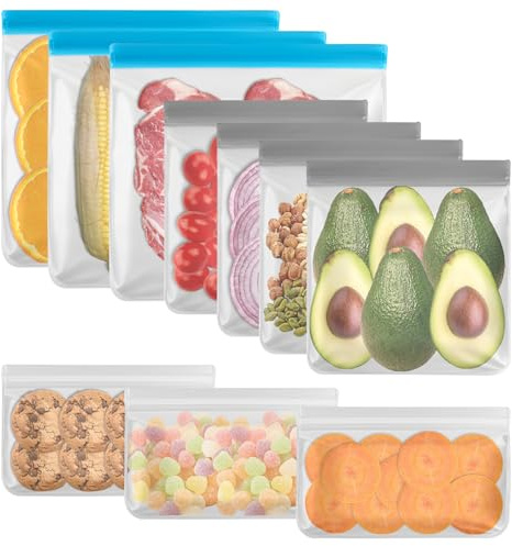 Vylro 10 Stück Gefrierbeutel, 3 Größen Silikonbeutel für Lebensmittel | BPA-Freie Silikonbeutel, Sandwichbeutel, Auslaufsicher und Wiederverwendbar, für Gemüse, Brot, Milch, Snacks, Fleisch