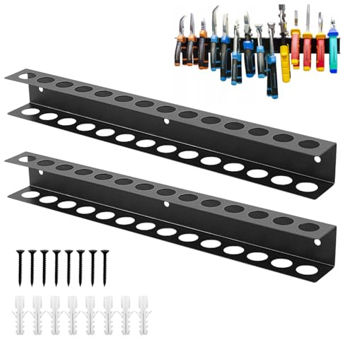 LYCXAMES Werkzeug Wandhalterung 2 Stück, Schraubenzieher Halterung 14 Löcher, 40 cm Zangenhalter Wandhalterung, Zangenschlüssel Organizer für Garagen, Werkstätten und Werkbänke, Schwarzer
