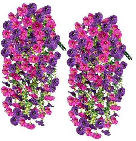 ZHABAYEN 4 Pcs Fake Hanging Plants, Artificial Hanging Plants, Trailling Artificial Plants, Morning Glory Decoration for Durable Spring Decor Garden Balcony Yard Porch Wedding (Purple)