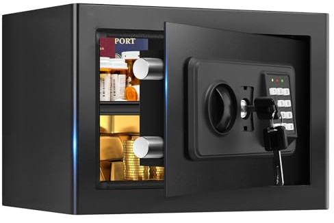 0.8 Cub Small Safes for Home Use Fire and Water Proof, Digital Security Fire Safe Box with Combination Lock, Spare Keys and Removable Shelf, Home Safe Fireproof Waterproof for Document Money Valuables