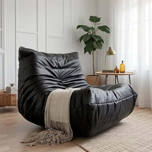 Pevfeciy Schwarz, Sitzsack Sofa Bodensofa Einzelsofa,Bodenstuhl mit Rückenlehne,Bequemes Lazy Sofa,Boneless Couch Chair,Indoor-lesesessel Bequem Sitzkissen für Schlafzimmer Wohnzimmer