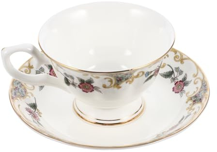 POPETPOP Tazza Caffè e Piattino in Bone China Stile Europeo Design Elegante e Facile da Pulire per Caffè Tè e Bevande