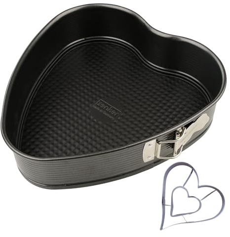 Zenker Set Tortiera a Cerniera a Cuore Antiaderente 27x25 cm (230°C) + Tagliabiscotti Linzer in Acciaio Inox a Forma di Cuore, Perfetto per Torte, Crostate e Biscotti Ripieni