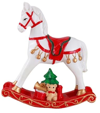 KiBcsLic Weihnachtsdekoration Kleine Schaukelpferd Figur Resin Statue Miniatur Sammlerfigur Tischornament für Geschenk Regal Büro Wohnzimmer Schlafzimmer Kabin, Rot