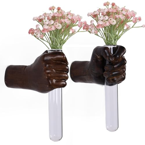 2 Stück Wandskulpturen, Händevase Wohndekor, Wandmontierte Kunstskulptur, Einzigartige Wandkunststatue, Funkige Blumenvasen Dekorationen, Moderne Eklektische Hängende Dekoration, Händestatue (Holz(L+R