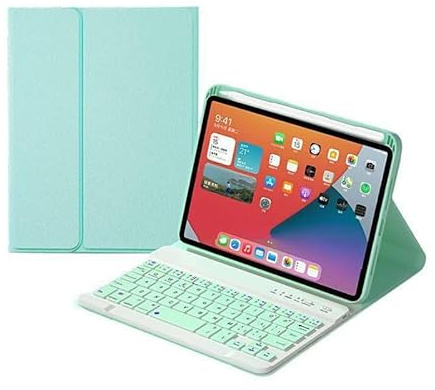 Compatible con iPad mini (6ª generación) (color: verde) desmontable con teclado Bluetooth funda de piel con tapa