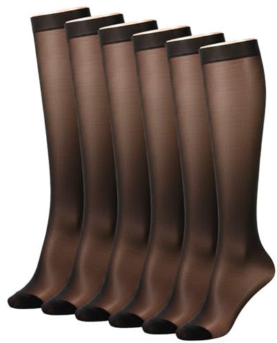 Nogeqi 6 Pairs Knee High Stockings for Women, Sheer Socks with Reinforced Toe, Nylon Knee Highs for Women (Black)