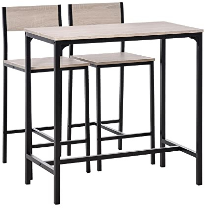 HOMCOM Conjunto Mesa Alta de Cocina 89x45x87 cm Natural y Negro