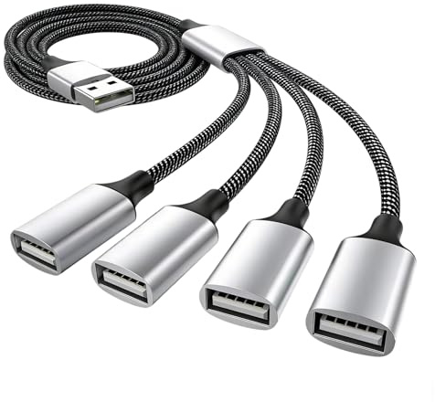 Leloco Splitter USB 1 a 4, 1 m, cavo USB Y, 1 spina a 4 prese, adattatore USB 2.0 per trasmissione di corrente e dati, adatto per Mac, auto, PS4, laptop, ecc.
