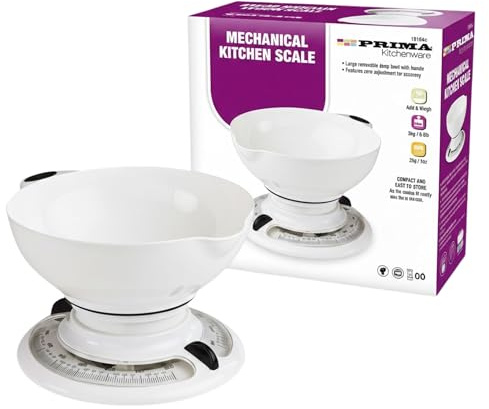 Mechanical Kitchen Weighing Scale 3kg, Manual Analog Food Scale for Wet & Dry Ingredients Compact & Durable, Retro Design with Large Removable Bowl Accurate for Cooking & Baking