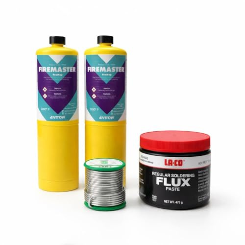 LavaTherm Soldering Bundle - 2 x 400g MAPP Gas Canisters, Lead Free Solder Wire 500g and Solder Flux 475g - Plumbing Solder Kit for Copper Pipe Soldering Blow Torch Gas Cylinder