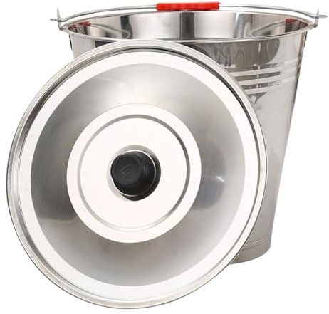BETOOKY Cubo de Acero Inoxidable 304 con Tapa, Cubo Metálico Grueso 8l Diámetro 28cm para Recogida de Leche y Uso Multiusos en Granja y Hogar