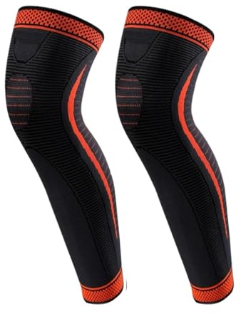 ADRLOPFE Medias Compresion Hombre Mangas de compresión deportivas for piernas largas, soporte rodilla for ciclismo, carrera(Orange-2Pcs,XL)