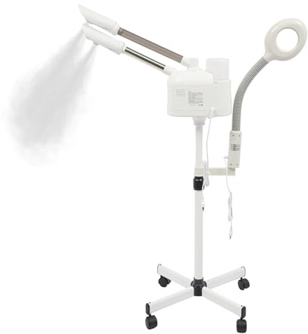 3 in 1 Gesichtsdampfer, Professioneller Dampfer mit heißer und kalter Düse, Gesichtssauna, Aqua Facial Gerät, für Feuchtigkeitsspend und Hautpflege, Hautalterung ermäßigen, Höhe einstellbar, Weiß