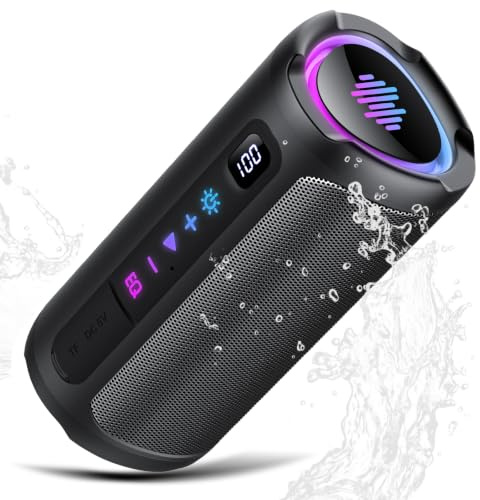 aowoka Enceinte Bluetooth Puissante sans Fil avec Lumière LED, Écran Numérique Haut-Parleur Portable 20W, Basses Améliorées, Autonomie 20H, Bluetooth 5.4, Étanche IPX7, pour Voyage/Sport/Fête