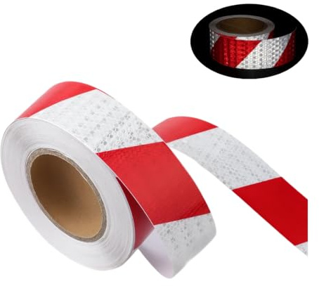 LIUKUANGDA Ruban Réfléchissant Rouge Blanc 5cm x 10m, Autocollant Étanche à Haute Visibilité, Bande de Signalisation Sécurité pour Voitures Motos Vélos Casques Sacs à Dos