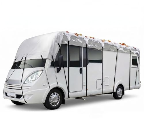 LDIW Housse Camping Car Imperméable, Bâche de Protection 4 Saisons pour Toit et Carrosserie, 420D Anti-UV Anti-Grêle, Accessoire Idéal pour Camping et Stockage Extérieur,Gris,8.5 * 3M Fits 26to29 ft