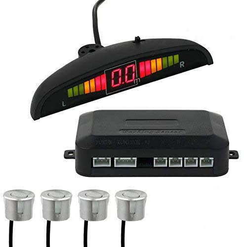 AUTOUTLET Einparkhilfe Parksensoren PDC Rückfahrwarner 4 Sensoren Universal Auto Rückwärtsparkhilfe Rückwärtsgang Audio Buzzer Alarm Kit LCD Display DC 12 V(Silber)