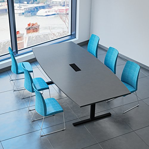 Weber - Tavolo da conferenza a forma di barca da 240 x 120 cm, serie Easy, colore: antracite con meccanismo elettrificato