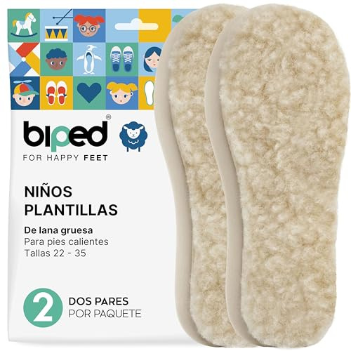 biped 2 par barnsulor i lammull - Extra tjocka vintersulor - Värmande sulor för alla barnskor och stövlar z1021(32-33)
