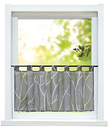 ESLIR Scheibengardine modern Bistrogardine Küche Gardinen Grau 60x90cm | Küchengardine mit Schlaufen,Transparent Vorhänge kurz,Kurzgardine Voile,1 Stück,Kurzstores landhaus,Fenstergardine
