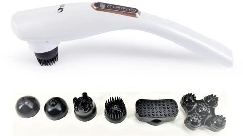 GLOBAL RELAX® | EGO Masajeador Corporal inalámbrico multifuncional | Blanco | Masaje Shiatsu I Percusión | 6 Cabezales intercambiables | 10 niveles de intensidad | Pantalla LCD