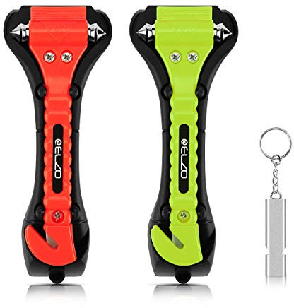 ELZO Paquete de 2 martillos de Seguridad automóvil 2 en 1 Herramienta de Escape de Emergencia para Romper la ventanilla y Cortar el cinturón de Seguridad Kit de Rescate y Supervivencia con Silbato