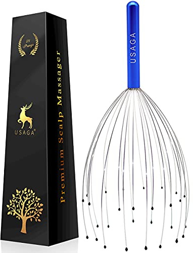 USAGA 28 Fingers Head Scratcher, Head Massager, Scalp Massager for Scalp Body Relaxing (Blue)